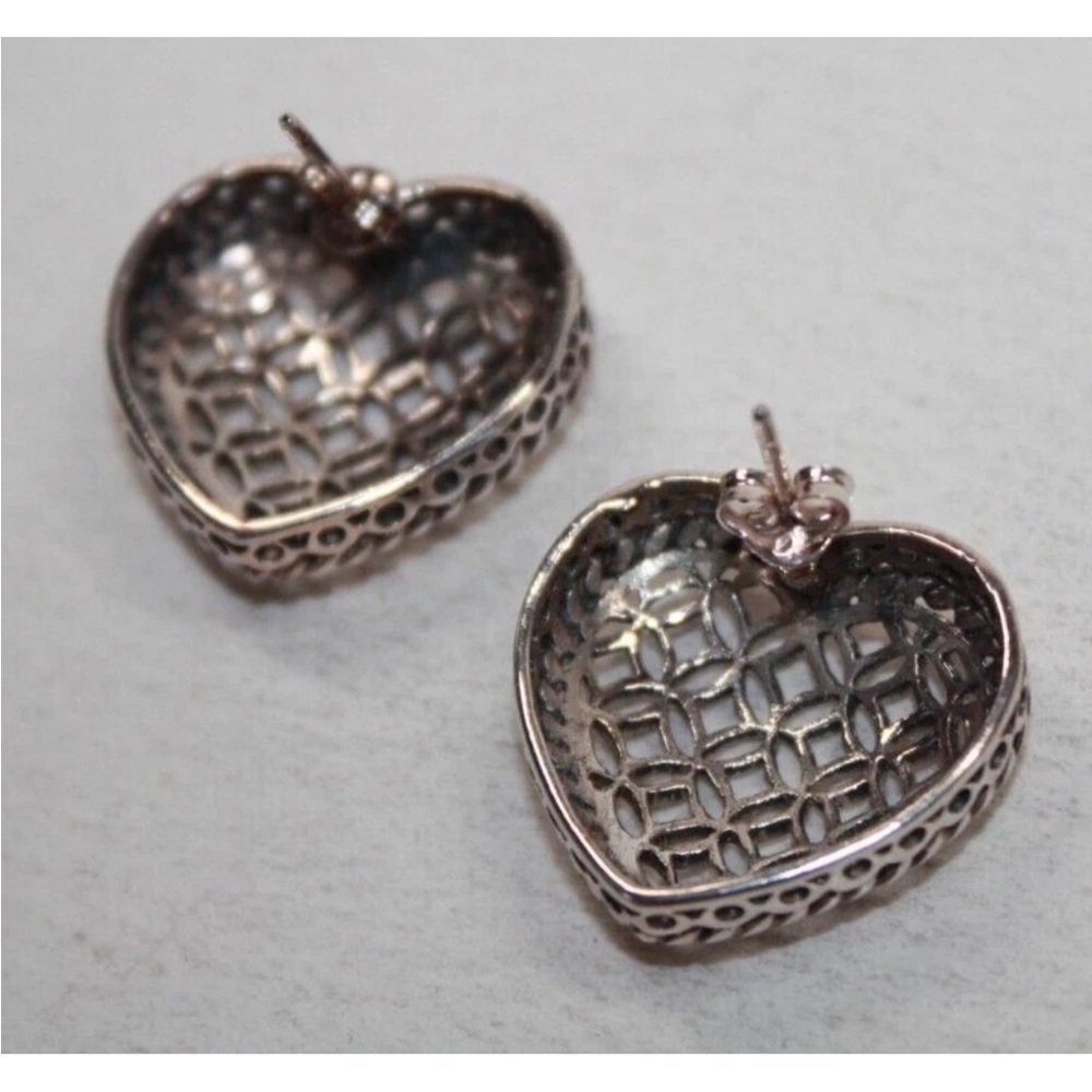 Sterling Silver Heart Earrings woven pattern - Picture 2 of 3